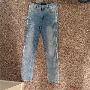 AKIRA Light Blue Embellished Skinny Jeans